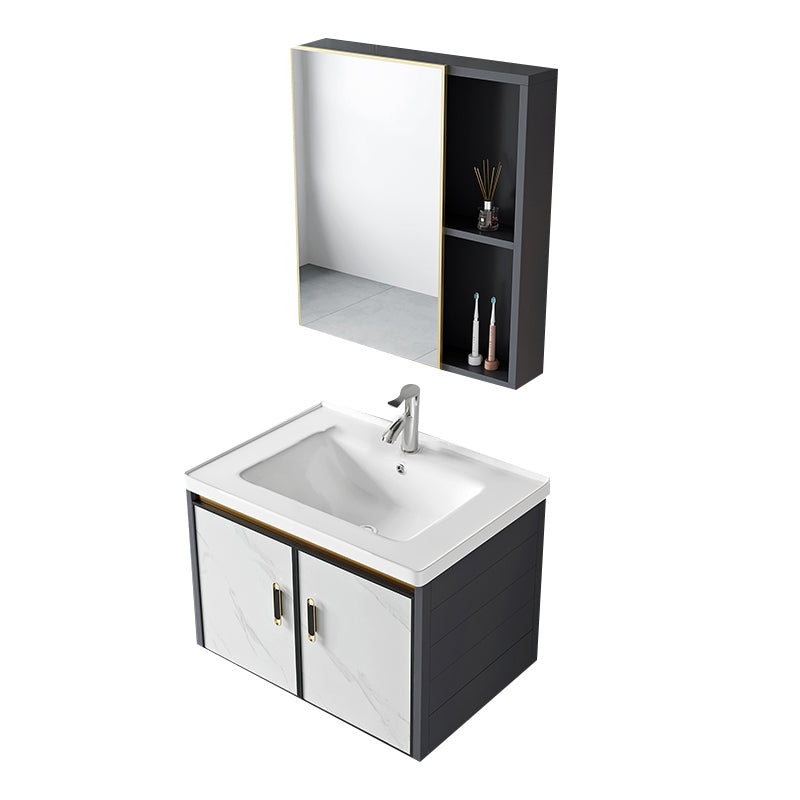 Modern Style Bath Vanity Dirt Resistant Wall Mount Bath Vanity with Faucet Vanity & Faucet & Mirror Cabinet Ceramic Clearhalo 'Bathroom Remodel & Bathroom Fixtures' 'Bathroom Vanities' 'bathroom_vanities' 'Home Improvement' 'home_improvement' 'home_improvement_bathroom_vanities' 7207039