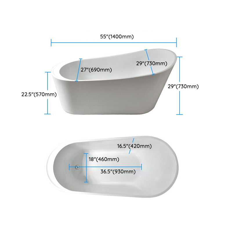 Slipper Modern Bath Oval White Soaking Acrylic Stand Alone Bathtub Clearhalo 'Bathroom Remodel & Bathroom Fixtures' 'Bathtubs' 'Home Improvement' 'home_improvement' 'home_improvement_bathtubs' 'Showers & Bathtubs' 7207064