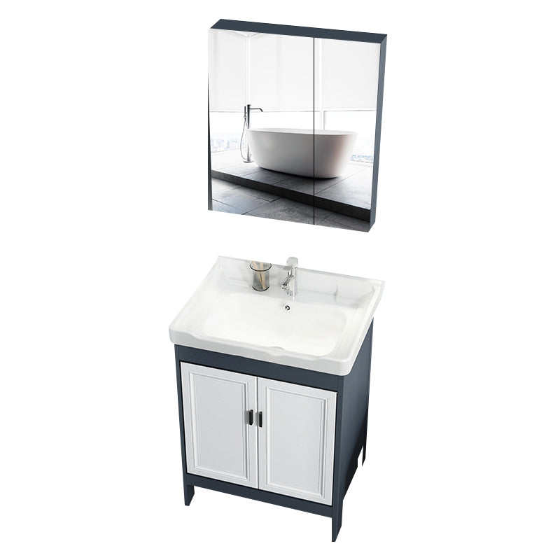 Mirror Bathroom Vanity Freestanding Rectangular Single Sink Metal Frame Vanity with Doors Vanity & Faucet & Enclosed Mirror Cabinet 24"L x 19"W x 31"H Clearhalo 'Bathroom Remodel & Bathroom Fixtures' 'Bathroom Vanities' 'bathroom_vanities' 'Home Improvement' 'home_improvement' 'home_improvement_bathroom_vanities' 7207187