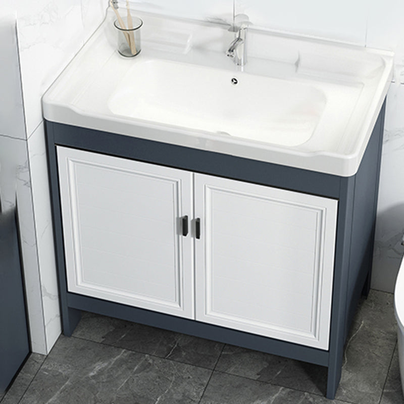 Mirror Bathroom Vanity Freestanding Rectangular Single Sink Metal Frame Vanity with Doors Clearhalo 'Bathroom Remodel & Bathroom Fixtures' 'Bathroom Vanities' 'bathroom_vanities' 'Home Improvement' 'home_improvement' 'home_improvement_bathroom_vanities' 7207191