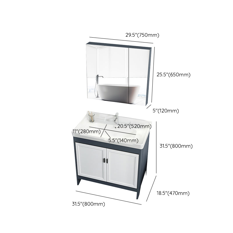 Mirror Bathroom Vanity Freestanding Rectangular Single Sink Metal Frame Vanity with Doors Clearhalo 'Bathroom Remodel & Bathroom Fixtures' 'Bathroom Vanities' 'bathroom_vanities' 'Home Improvement' 'home_improvement' 'home_improvement_bathroom_vanities' 7207230