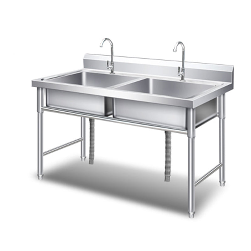 Classic Kitchen Sink Stainless Steel Workstation Sink with Faucet Sink with Faucet Double Clearhalo 'Home Improvement' 'home_improvement' 'home_improvement_kitchen_sinks' 'Kitchen Remodel & Kitchen Fixtures' 'Kitchen Sinks & Faucet Components' 'Kitchen Sinks' 'kitchen_sinks' 7209085