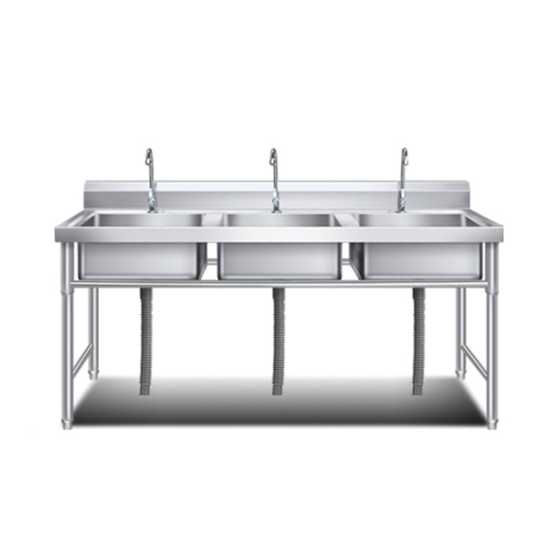 Classic Kitchen Sink Stainless Steel Workstation Sink with Faucet Sink with Faucet Triple Clearhalo 'Home Improvement' 'home_improvement' 'home_improvement_kitchen_sinks' 'Kitchen Remodel & Kitchen Fixtures' 'Kitchen Sinks & Faucet Components' 'Kitchen Sinks' 'kitchen_sinks' 7209087