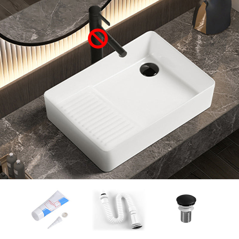 Modern Bathroom Sink Pop-Up Drain Porcelain Solid Color Rectangular Vessel Bathroom Sink 18.5"L x 12.6"W x 4.3"H Left Washboard Sink Clearhalo 'Bathroom Remodel & Bathroom Fixtures' 'Bathroom Sinks & Faucet Components' 'Bathroom Sinks' 'bathroom_sink' 'Home Improvement' 'home_improvement' 'home_improvement_bathroom_sink' 7209553