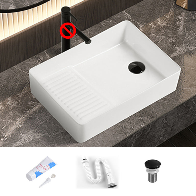 Modern Bathroom Sink Pop-Up Drain Porcelain Solid Color Rectangular Vessel Bathroom Sink 20.3"L x 13.4"W x 4.7"H Left Washboard Sink Clearhalo 'Bathroom Remodel & Bathroom Fixtures' 'Bathroom Sinks & Faucet Components' 'Bathroom Sinks' 'bathroom_sink' 'Home Improvement' 'home_improvement' 'home_improvement_bathroom_sink' 7209562