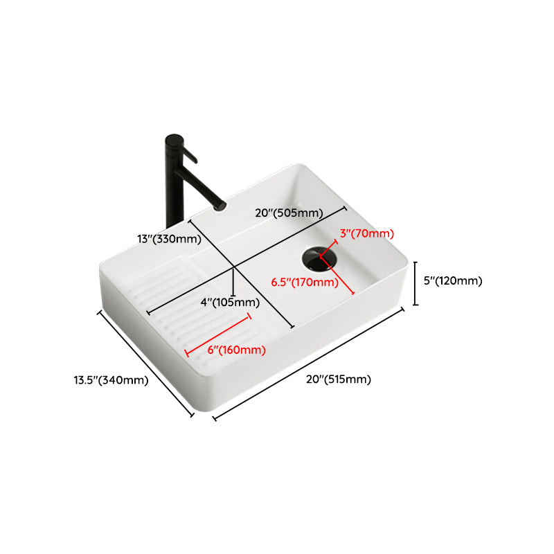 Modern Bathroom Sink Pop-Up Drain Porcelain Solid Color Rectangular Vessel Bathroom Sink Clearhalo 'Bathroom Remodel & Bathroom Fixtures' 'Bathroom Sinks & Faucet Components' 'Bathroom Sinks' 'bathroom_sink' 'Home Improvement' 'home_improvement' 'home_improvement_bathroom_sink' 7209568