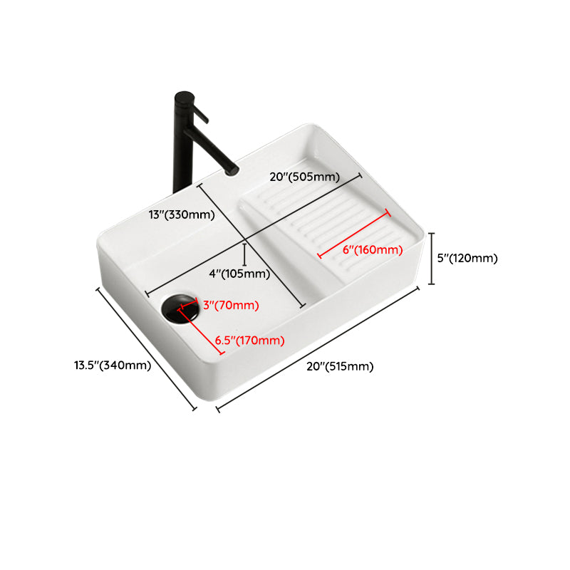 Modern Bathroom Sink Pop-Up Drain Porcelain Solid Color Rectangular Vessel Bathroom Sink Clearhalo 'Bathroom Remodel & Bathroom Fixtures' 'Bathroom Sinks & Faucet Components' 'Bathroom Sinks' 'bathroom_sink' 'Home Improvement' 'home_improvement' 'home_improvement_bathroom_sink' 7209569