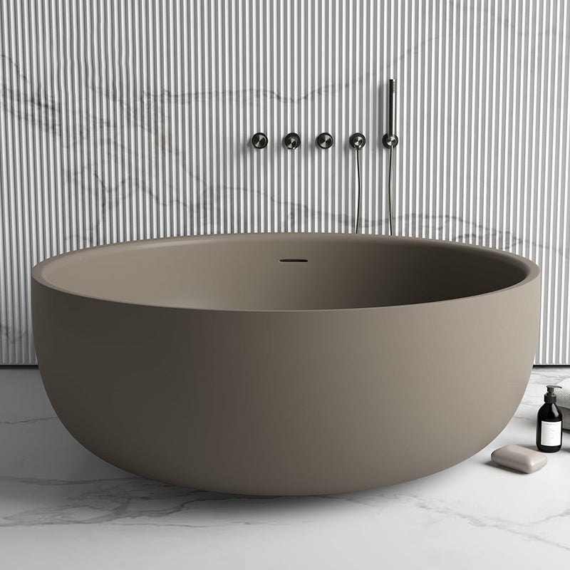 Antique Finish Soaking Bathtub Stand Alone Modern Round Bath Tub Khaki 59"L x 59"W x 22"H Clearhalo 'Bathroom Remodel & Bathroom Fixtures' 'Bathtubs' 'Home Improvement' 'home_improvement' 'home_improvement_bathtubs' 'Showers & Bathtubs' 7213825