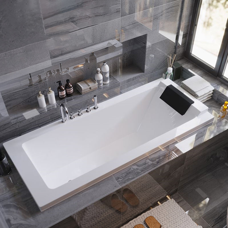 Modern Rectangular Bathtub Acrylic Drop in White Soaking Bath 55.1"L x 29.5"W x 18.9"H Tub with Silver 5-Piece Set Clearhalo 'Bathroom Remodel & Bathroom Fixtures' 'Bathtubs' 'Home Improvement' 'home_improvement' 'home_improvement_bathtubs' 'Showers & Bathtubs' 7213844