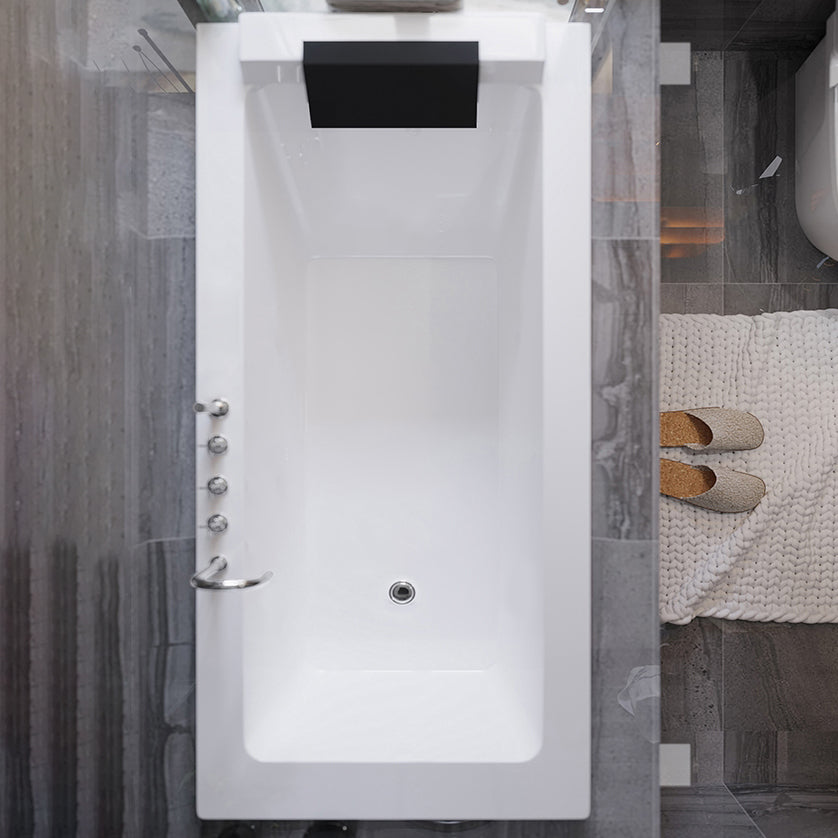 Modern Rectangular Bathtub Acrylic Drop in White Soaking Bath 59.1"L x 29.5"W x 18.9"H Tub with Silver 5-Piece Set Clearhalo 'Bathroom Remodel & Bathroom Fixtures' 'Bathtubs' 'Home Improvement' 'home_improvement' 'home_improvement_bathtubs' 'Showers & Bathtubs' 7213847