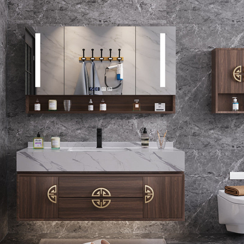 Mid-Century Modern Bathroom Vanity Stone with Mirror and Standalone Cabinet Vanity Clearhalo 'Bathroom Remodel & Bathroom Fixtures' 'Bathroom Vanities' 'bathroom_vanities' 'Home Improvement' 'home_improvement' 'home_improvement_bathroom_vanities' 7215099