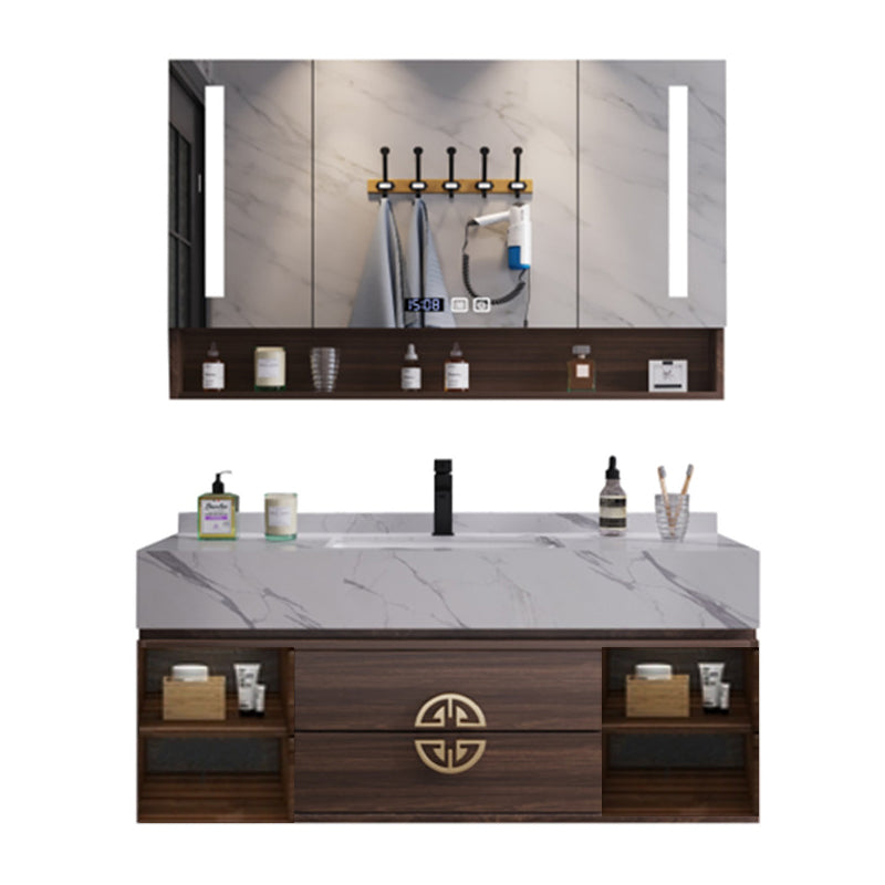 Mid-Century Modern Bathroom Vanity Stone with Mirror and Standalone Cabinet Vanity Clearhalo 'Bathroom Remodel & Bathroom Fixtures' 'Bathroom Vanities' 'bathroom_vanities' 'Home Improvement' 'home_improvement' 'home_improvement_bathroom_vanities' 7215107