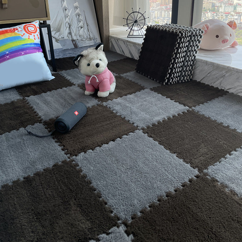 Modern Carpet Floor Tile Plush Cut Interlocking Mildew Resistant Tiles and Carpet Gray/ Coffee Clearhalo 'Carpet Tiles & Carpet Squares' 'carpet_tiles_carpet_squares' 'Flooring 'Home Improvement' 'home_improvement' 'home_improvement_carpet_tiles_carpet_squares' Walls and Ceiling' 7215916