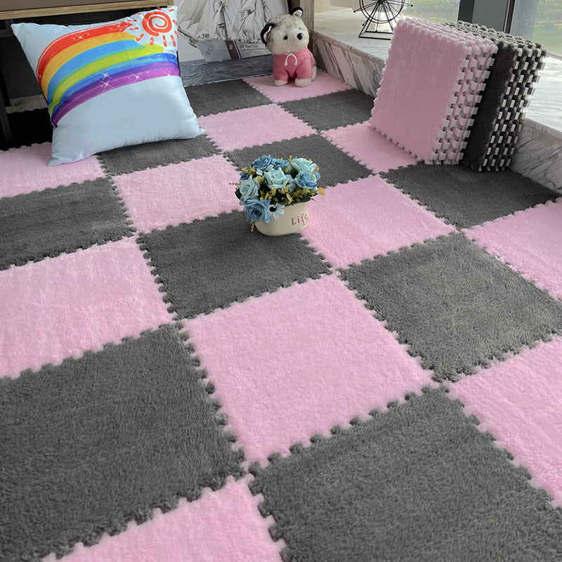 Modern Carpet Floor Tile Plush Cut Interlocking Mildew Resistant Tiles and Carpet Gray-Pink Clearhalo 'Carpet Tiles & Carpet Squares' 'carpet_tiles_carpet_squares' 'Flooring 'Home Improvement' 'home_improvement' 'home_improvement_carpet_tiles_carpet_squares' Walls and Ceiling' 7215917