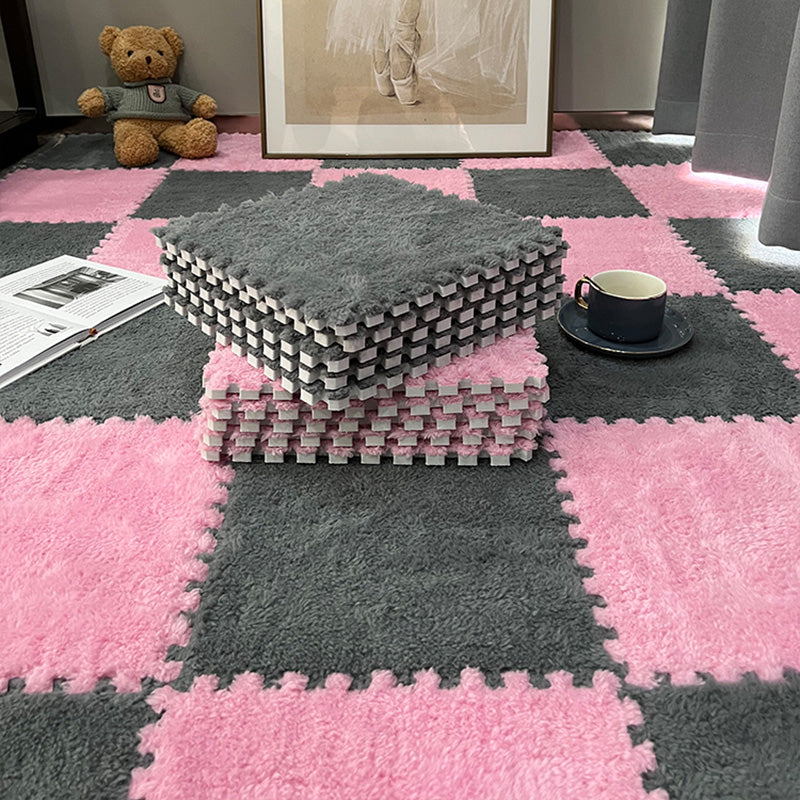 Modern Carpet Floor Tile Plush Cut Loose Lay Non-Skid Carpet Tile Gray-Pink 10-Piece Set Clearhalo 'Carpet Tiles & Carpet Squares' 'carpet_tiles_carpet_squares' 'Flooring 'Home Improvement' 'home_improvement' 'home_improvement_carpet_tiles_carpet_squares' Walls and Ceiling' 7215976