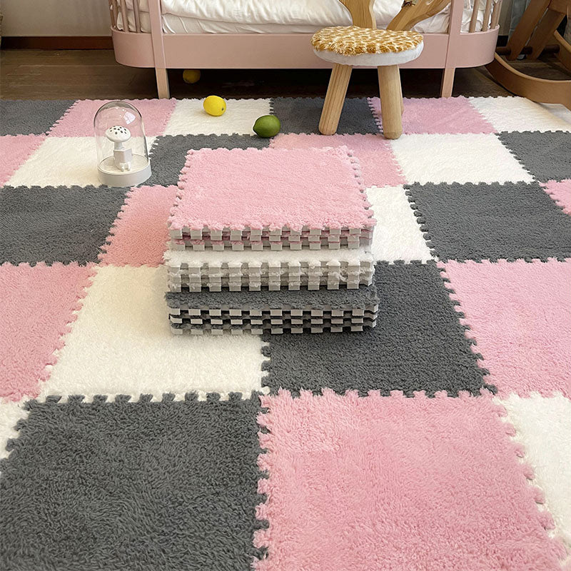 Modern Carpet Floor Tile Plush Cut Loose Lay Non-Skid Carpet Tile Pink/Gray/White 10-Piece Set Clearhalo 'Carpet Tiles & Carpet Squares' 'carpet_tiles_carpet_squares' 'Flooring 'Home Improvement' 'home_improvement' 'home_improvement_carpet_tiles_carpet_squares' Walls and Ceiling' 7215984