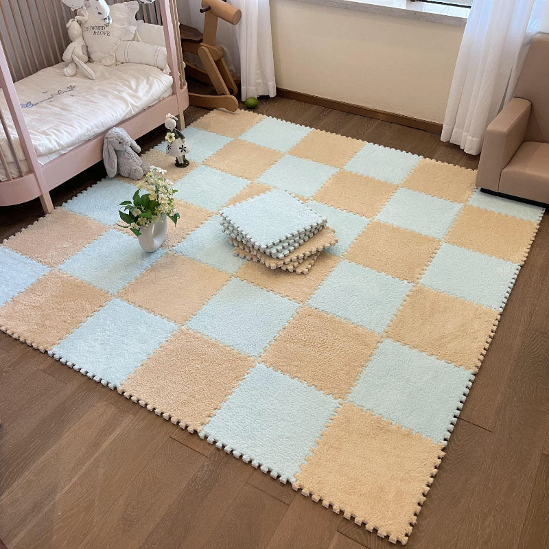 Modern Carpet Floor Tile Plush Cut Loose Lay Non-Skid Carpet Tile Beige/ Yellow 10-Piece Set Clearhalo 'Carpet Tiles & Carpet Squares' 'carpet_tiles_carpet_squares' 'Flooring 'Home Improvement' 'home_improvement' 'home_improvement_carpet_tiles_carpet_squares' Walls and Ceiling' 7215989