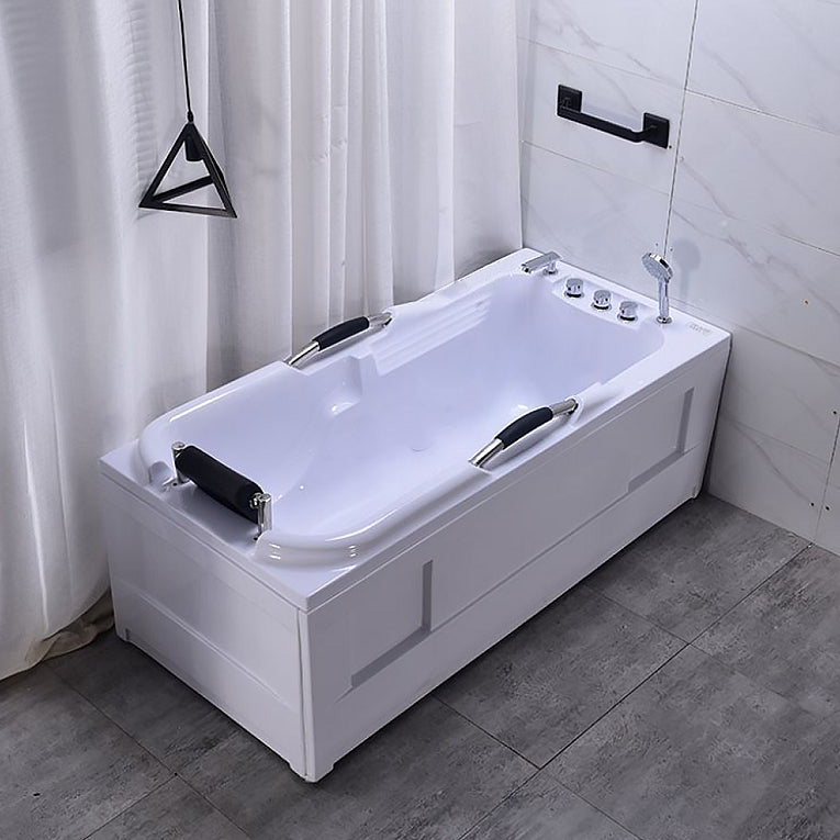 Modern Soaking Bathtub Rectangular Stand Alone Acrylic White Bath 63"L x 29.5"W x 24"H Right Tub with Silver 5-Piece Set Clearhalo 'Bathroom Remodel & Bathroom Fixtures' 'Bathtubs' 'Home Improvement' 'home_improvement' 'home_improvement_bathtubs' 'Showers & Bathtubs' 7218587