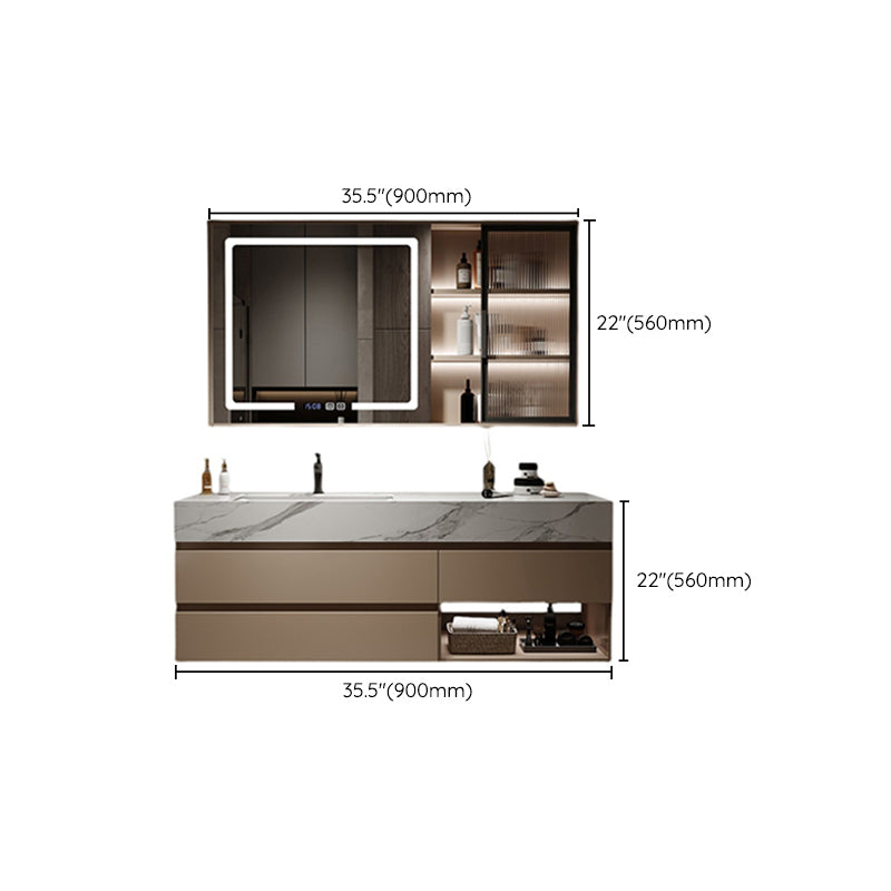 Glam Bath Vanity Quartz Top Standalone Cabinet and 3 Drawers Wall-Mounted Vanity Set Clearhalo 'Bathroom Remodel & Bathroom Fixtures' 'Bathroom Vanities' 'bathroom_vanities' 'Home Improvement' 'home_improvement' 'home_improvement_bathroom_vanities' 7218764