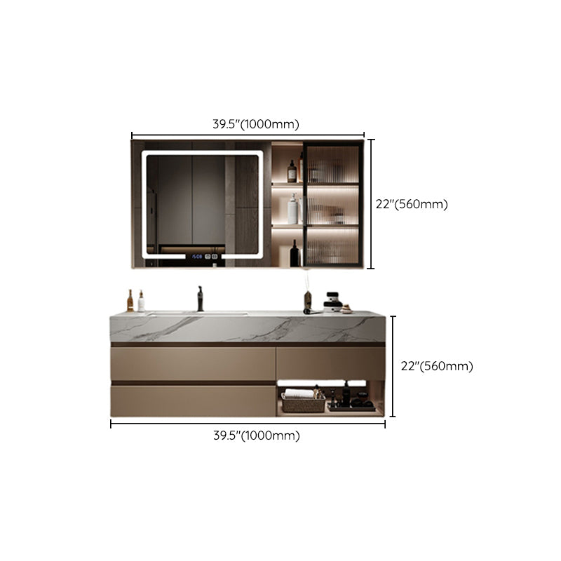 Glam Bath Vanity Quartz Top Standalone Cabinet and 3 Drawers Wall-Mounted Vanity Set Clearhalo 'Bathroom Remodel & Bathroom Fixtures' 'Bathroom Vanities' 'bathroom_vanities' 'Home Improvement' 'home_improvement' 'home_improvement_bathroom_vanities' 7218765