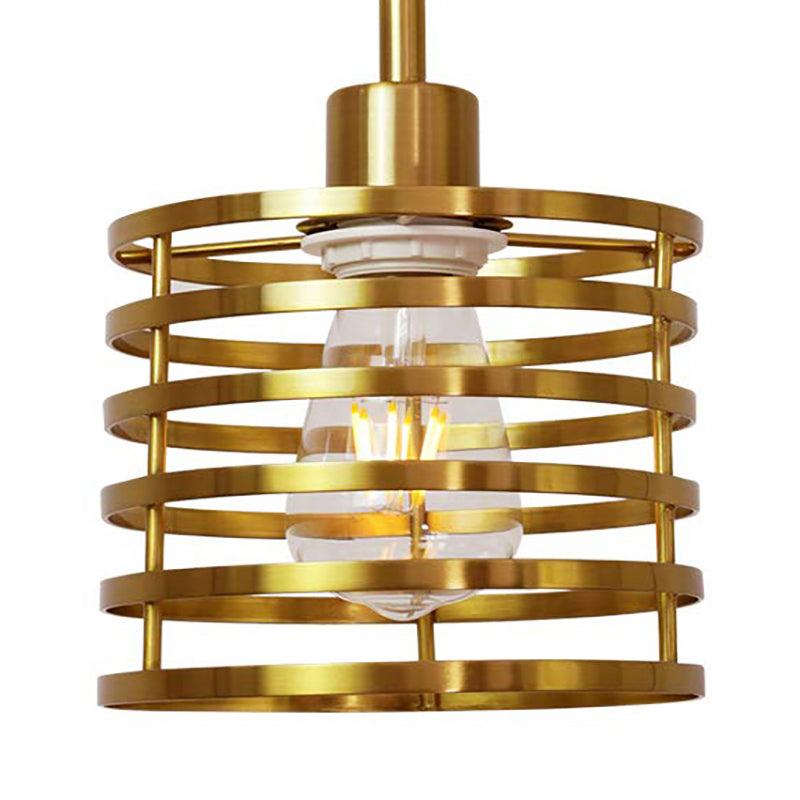 Vintage Style Wire Cage Hanging Lamp 1 Bulb Metallic Pendant Light with Cylindrical Shade in Black/Brass Clearhalo 'Art Deco Pendants' 'Black' 'Cast Iron' 'Ceiling Lights' 'Ceramic' 'Crystal' 'Industrial Pendants' 'Industrial' 'Metal' 'Middle Century Pendants' 'Pendant Lights' 'Pendants' 'Rustic Pendants' 'Tiffany' Lighting' 72192