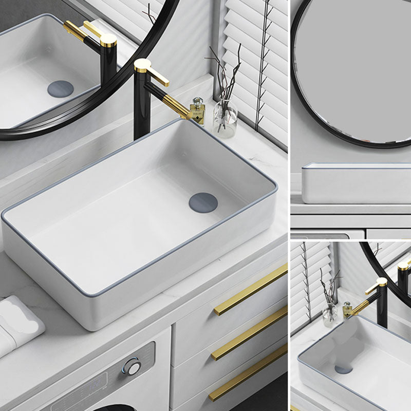 Bathroom Sink Ceramic Rectangular Faucet Single Rod Handle Sink Clearhalo 'Bathroom Remodel & Bathroom Fixtures' 'Bathroom Sinks & Faucet Components' 'Bathroom Sinks' 'bathroom_sink' 'Home Improvement' 'home_improvement' 'home_improvement_bathroom_sink' 7221441