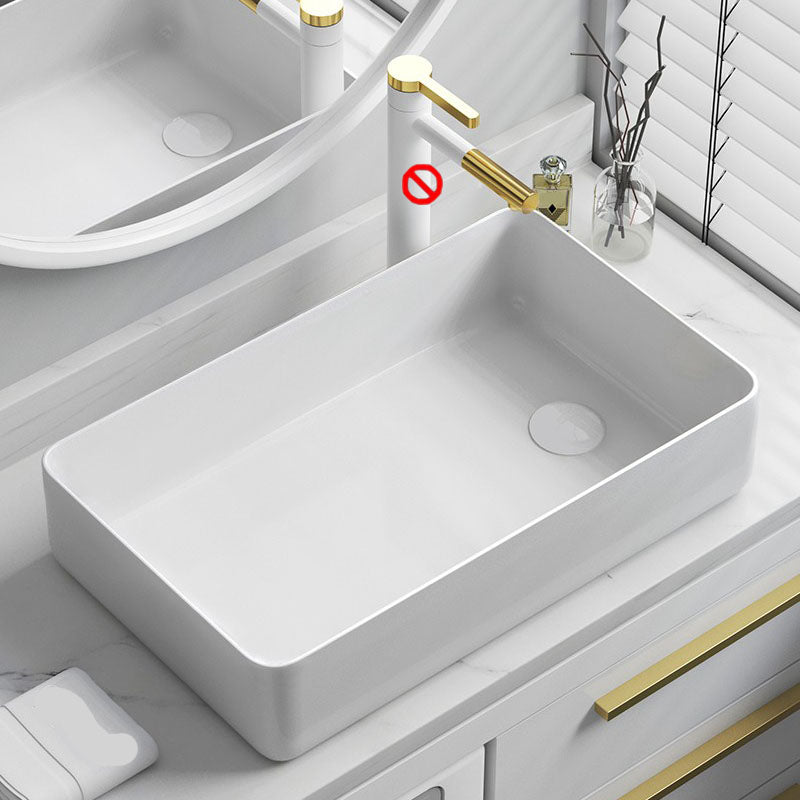 Bathroom Sink Ceramic Rectangular Faucet Single Rod Handle Sink White Sink Clearhalo 'Bathroom Remodel & Bathroom Fixtures' 'Bathroom Sinks & Faucet Components' 'Bathroom Sinks' 'bathroom_sink' 'Home Improvement' 'home_improvement' 'home_improvement_bathroom_sink' 7221442