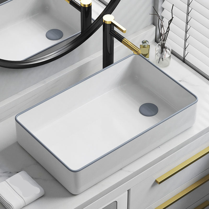 Bathroom Sink Ceramic Rectangular Faucet Single Rod Handle Sink Clearhalo 'Bathroom Remodel & Bathroom Fixtures' 'Bathroom Sinks & Faucet Components' 'Bathroom Sinks' 'bathroom_sink' 'Home Improvement' 'home_improvement' 'home_improvement_bathroom_sink' 7221444