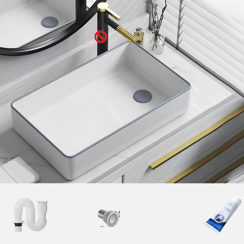 Bathroom Sink Ceramic Rectangular Faucet Single Rod Handle Sink Grey Sink with Drainage Components Clearhalo 'Bathroom Remodel & Bathroom Fixtures' 'Bathroom Sinks & Faucet Components' 'Bathroom Sinks' 'bathroom_sink' 'Home Improvement' 'home_improvement' 'home_improvement_bathroom_sink' 7221447