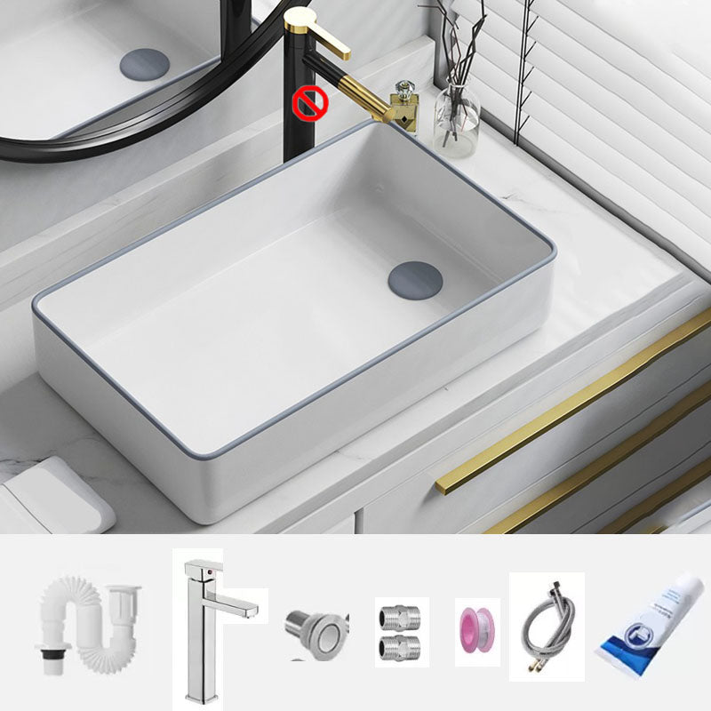 Bathroom Sink Ceramic Rectangular Faucet Single Rod Handle Sink Grey Sink & Drain Assembly & Faucet Clearhalo 'Bathroom Remodel & Bathroom Fixtures' 'Bathroom Sinks & Faucet Components' 'Bathroom Sinks' 'bathroom_sink' 'Home Improvement' 'home_improvement' 'home_improvement_bathroom_sink' 7221451