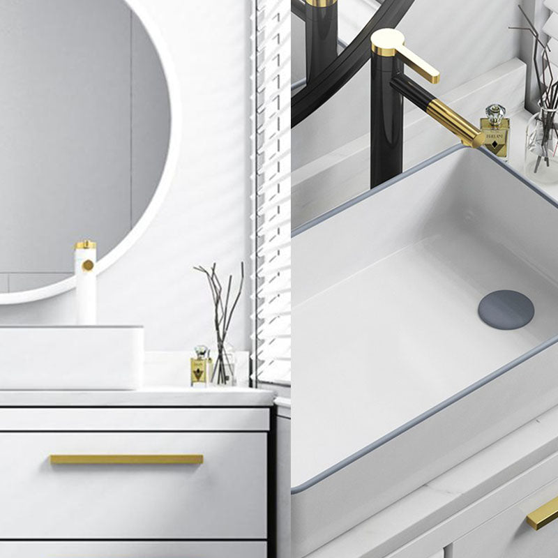 Bathroom Sink Ceramic Rectangular Faucet Single Rod Handle Sink Clearhalo 'Bathroom Remodel & Bathroom Fixtures' 'Bathroom Sinks & Faucet Components' 'Bathroom Sinks' 'bathroom_sink' 'Home Improvement' 'home_improvement' 'home_improvement_bathroom_sink' 7221455