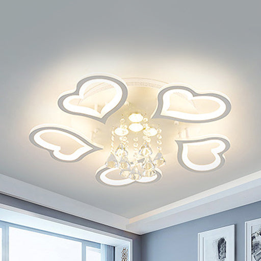 Acrylic Loving Heart Flush Ceiling Light with Crystal Ball Living Room Luxurious LED Ceiling Lamp in White Clearhalo 'Ceiling Lights' 'Close To Ceiling Lights' 'Close to ceiling' 'Semi-flushmount' Lighting' 72232