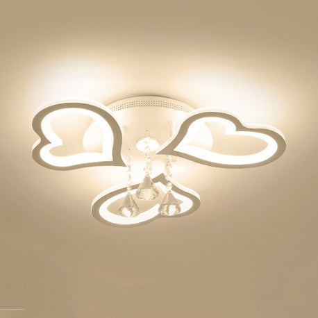 Acrylic Loving Heart Flush Ceiling Light with Crystal Ball Living Room Luxurious LED Ceiling Lamp in White 3 White Clearhalo 'Ceiling Lights' 'Close To Ceiling Lights' 'Close to ceiling' 'Semi-flushmount' Lighting' 72233