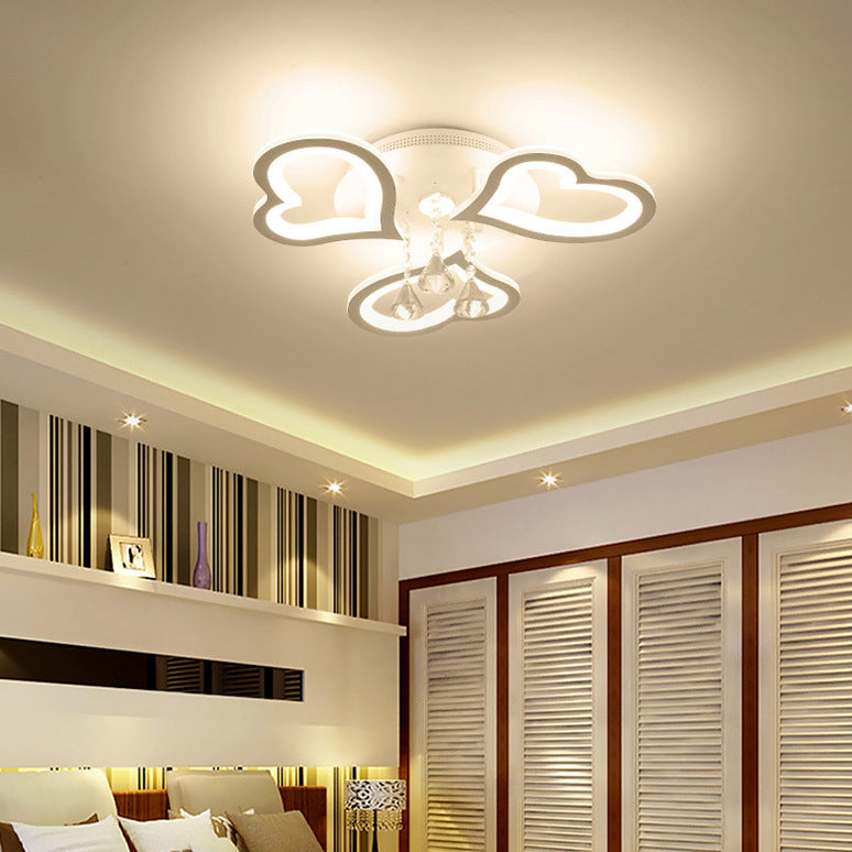 Acrylic Loving Heart Flush Ceiling Light with Crystal Ball Living Room Luxurious LED Ceiling Lamp in White Clearhalo 'Ceiling Lights' 'Close To Ceiling Lights' 'Close to ceiling' 'Semi-flushmount' Lighting' 72234