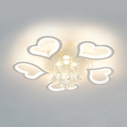 Acrylic Loving Heart Flush Ceiling Light with Crystal Ball Living Room Luxurious LED Ceiling Lamp in White White Clearhalo 'Ceiling Lights' 'Close To Ceiling Lights' 'Close to ceiling' 'Semi-flushmount' Lighting' 72235