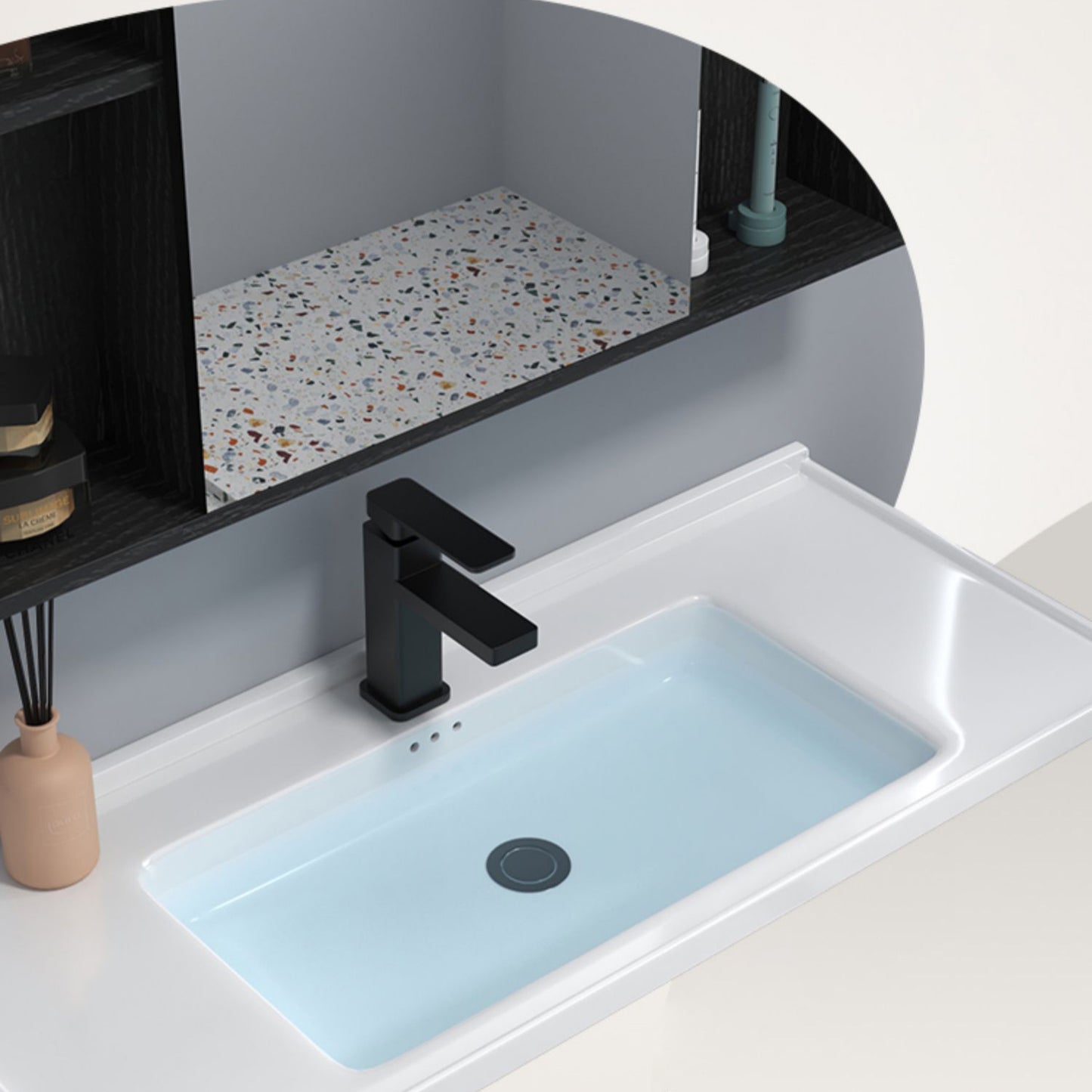 Modern Wall Mount Bathroom Vanity Black Glass Single-Sink Rectangular Vanity Sink Clearhalo 'Bathroom Remodel & Bathroom Fixtures' 'Bathroom Vanities' 'bathroom_vanities' 'Home Improvement' 'home_improvement' 'home_improvement_bathroom_vanities' 7224936