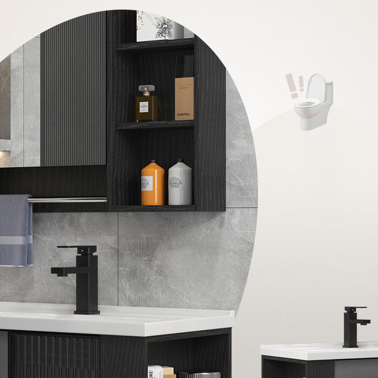 Modern Wall Mount Bathroom Vanity Black Glass Single-Sink Rectangular Vanity Sink Clearhalo 'Bathroom Remodel & Bathroom Fixtures' 'Bathroom Vanities' 'bathroom_vanities' 'Home Improvement' 'home_improvement' 'home_improvement_bathroom_vanities' 7224938