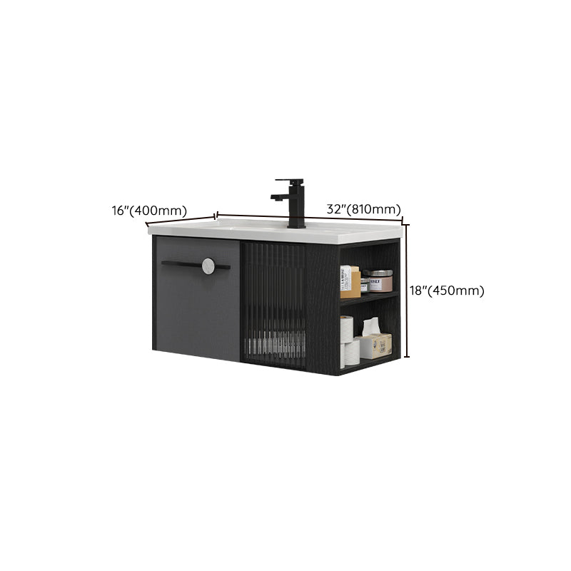 Modern Wall Mount Bathroom Vanity Black Glass Single-Sink Rectangular Vanity Sink Clearhalo 'Bathroom Remodel & Bathroom Fixtures' 'Bathroom Vanities' 'bathroom_vanities' 'Home Improvement' 'home_improvement' 'home_improvement_bathroom_vanities' 7224944