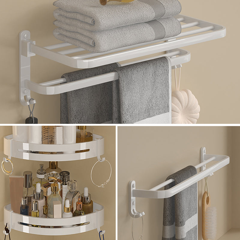 Modern White Bathroom Accessory Kit Bath Shelf Towel Bar Bath Hardware Set 4-Piece Set (Double Rods) Clearhalo 'Bathroom Hardware Sets' 'Bathroom Hardware' 'Bathroom Remodel & Bathroom Fixtures' 'bathroom_hardware_sets' 'Home Improvement' 'home_improvement' 'home_improvement_bathroom_hardware_sets' 7225677