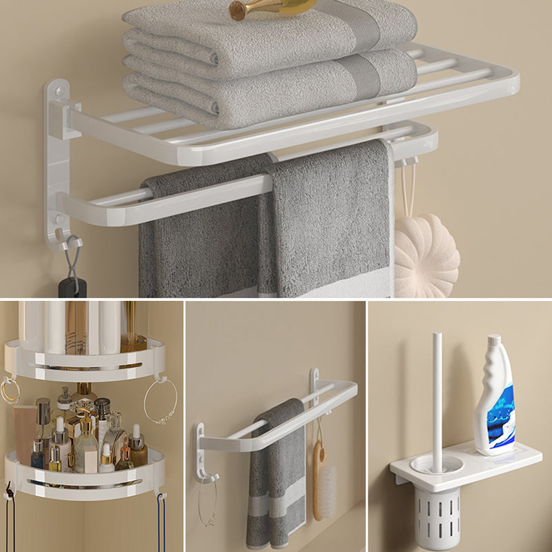 Modern White Bathroom Accessory Kit Bath Shelf Towel Bar Bath Hardware Set 5-Piece Set (Double Rods) Clearhalo 'Bathroom Hardware Sets' 'Bathroom Hardware' 'Bathroom Remodel & Bathroom Fixtures' 'bathroom_hardware_sets' 'Home Improvement' 'home_improvement' 'home_improvement_bathroom_hardware_sets' 7225679