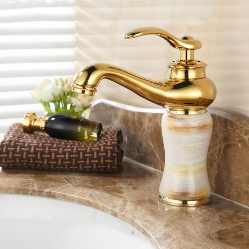 Luxury Vessel Faucet Lever Handle Low Arc Vessel Sink Bathroom Faucet Yellow/ White Curve Clearhalo 'Bathroom Remodel & Bathroom Fixtures' 'Bathroom Sink Faucets' 'Bathroom Sinks & Faucet Components' 'bathroom_sink_faucets' 'Home Improvement' 'home_improvement' 'home_improvement_bathroom_sink_faucets' 7227221