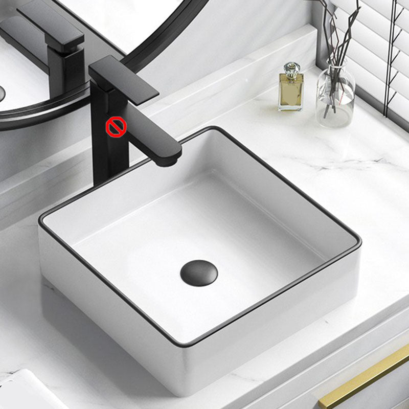 Bathroom Ceramic Sink Rectangular Rod Single Handle Faucet Sink 15"L x 15"W x 6"H Sink Clearhalo 'Bathroom Remodel & Bathroom Fixtures' 'Bathroom Sinks & Faucet Components' 'Bathroom Sinks' 'bathroom_sink' 'Home Improvement' 'home_improvement' 'home_improvement_bathroom_sink' 7227316