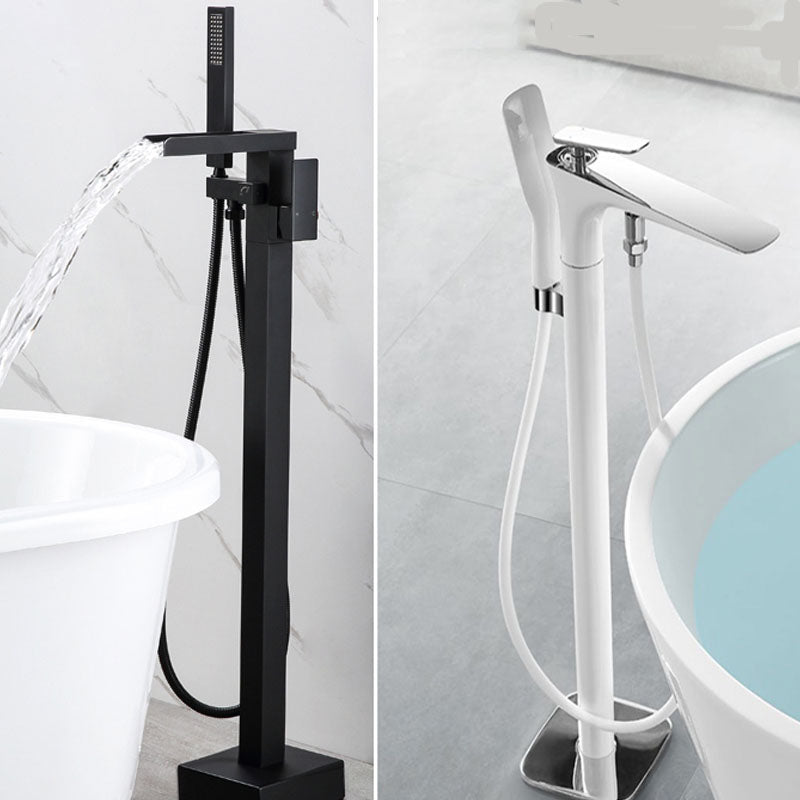 Modern Freestanding Tub Filler with Hand Shower Floor Mounted Bathroom Faucet Clearhalo 'Bathroom Remodel & Bathroom Fixtures' 'Bathtub Faucets' 'bathtub_faucets' 'Home Improvement' 'home_improvement' 'home_improvement_bathtub_faucets' 7227600