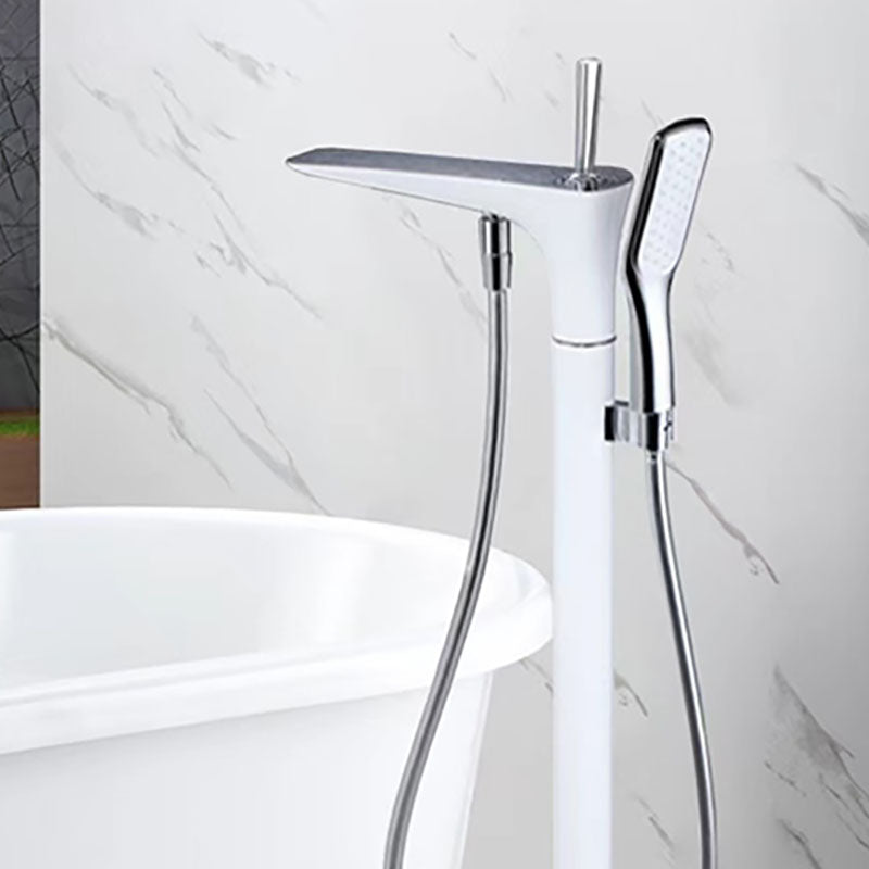 Modern Freestanding Tub Filler with Hand Shower Floor Mounted Bathroom Faucet Silver Round Handle Waterfall Faucet Not Included Clearhalo 'Bathroom Remodel & Bathroom Fixtures' 'Bathtub Faucets' 'bathtub_faucets' 'Home Improvement' 'home_improvement' 'home_improvement_bathtub_faucets' 7227603