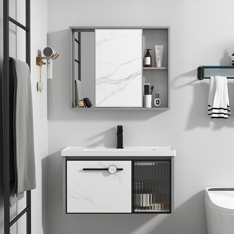 Single Sink Ceramic Bathroom Vanity Modern Gray Rectangular Sink Vanity Clearhalo 'Bathroom Remodel & Bathroom Fixtures' 'Bathroom Vanities' 'bathroom_vanities' 'Home Improvement' 'home_improvement' 'home_improvement_bathroom_vanities' 7230492