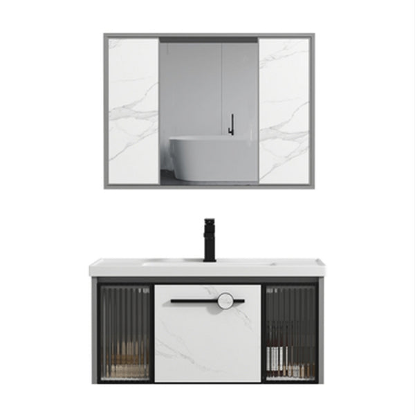 Single Sink Ceramic Bathroom Vanity Modern Gray Rectangular Sink Vanity Clearhalo 'Bathroom Remodel & Bathroom Fixtures' 'Bathroom Vanities' 'bathroom_vanities' 'Home Improvement' 'home_improvement' 'home_improvement_bathroom_vanities' 7230501