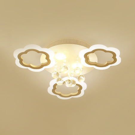 Stunning Petal LED Flush Mount Light with Crystal Ball Acrylic Ceiling Lamp in White for Adult Bedroom 3 White Clearhalo 'Ceiling Lights' 'Close To Ceiling Lights' 'Close to ceiling' 'Semi-flushmount' Lighting' 72322