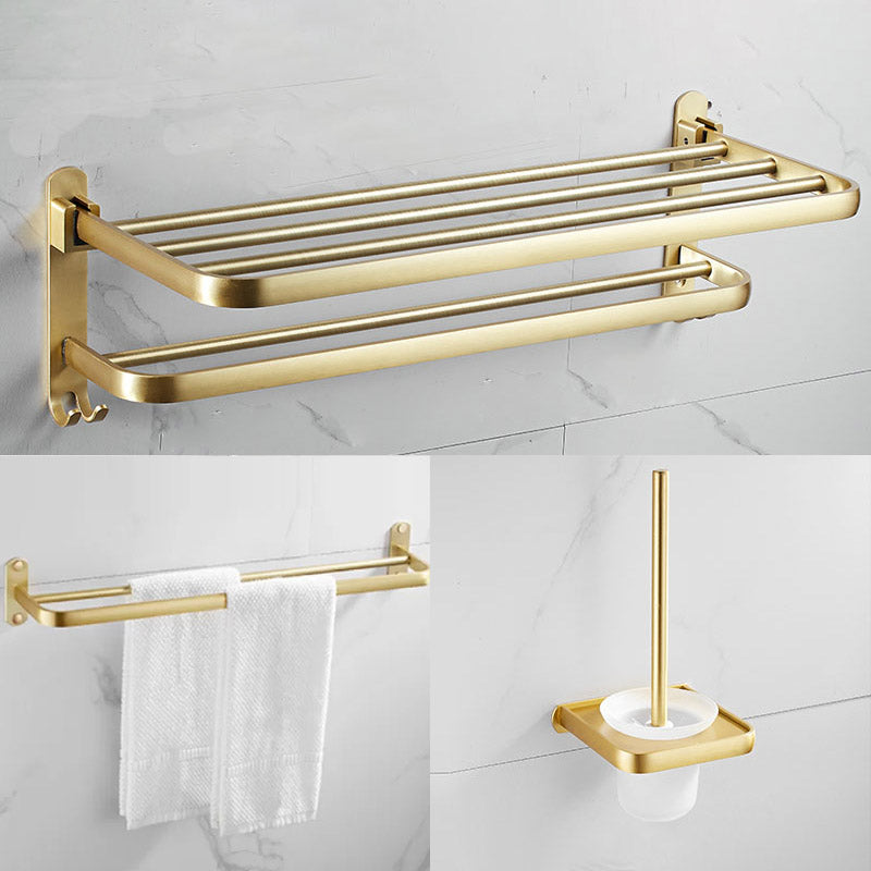 Modern Gold Bathroom Accessory Kit Towel Bar Bath Shelf Bath Hardware Set 3-Piece Set (Toilet Brush) Clearhalo 'Bathroom Hardware Sets' 'Bathroom Hardware' 'Bathroom Remodel & Bathroom Fixtures' 'bathroom_hardware_sets' 'Home Improvement' 'home_improvement' 'home_improvement_bathroom_hardware_sets' 7232283