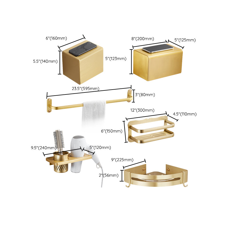 Modern Gold Bathroom Accessory Kit Towel Bar Bath Shelf Bath Hardware Set Clearhalo 'Bathroom Hardware Sets' 'Bathroom Hardware' 'Bathroom Remodel & Bathroom Fixtures' 'bathroom_hardware_sets' 'Home Improvement' 'home_improvement' 'home_improvement_bathroom_hardware_sets' 7232285