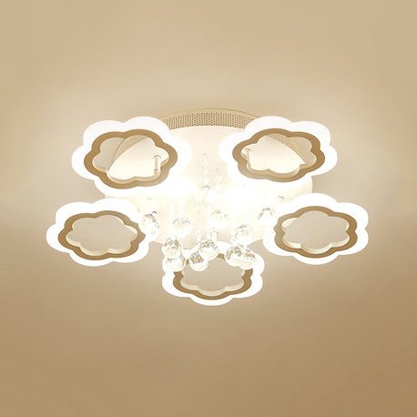 Stunning Petal LED Flush Mount Light with Crystal Ball Acrylic Ceiling Lamp in White for Adult Bedroom 5 White Clearhalo 'Ceiling Lights' 'Close To Ceiling Lights' 'Close to ceiling' 'Semi-flushmount' Lighting' 72324